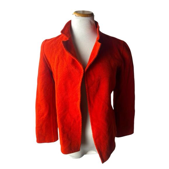Linda Allard Ellen Tracy‎ Felt Wool Jacket Blazer Open Front Fall Orange Size 8P - Picture 1 of 6